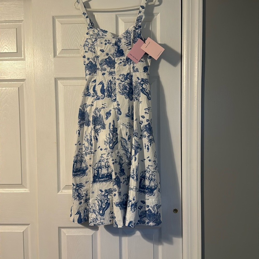 Avec Les Filles Blue and White Midi Dress